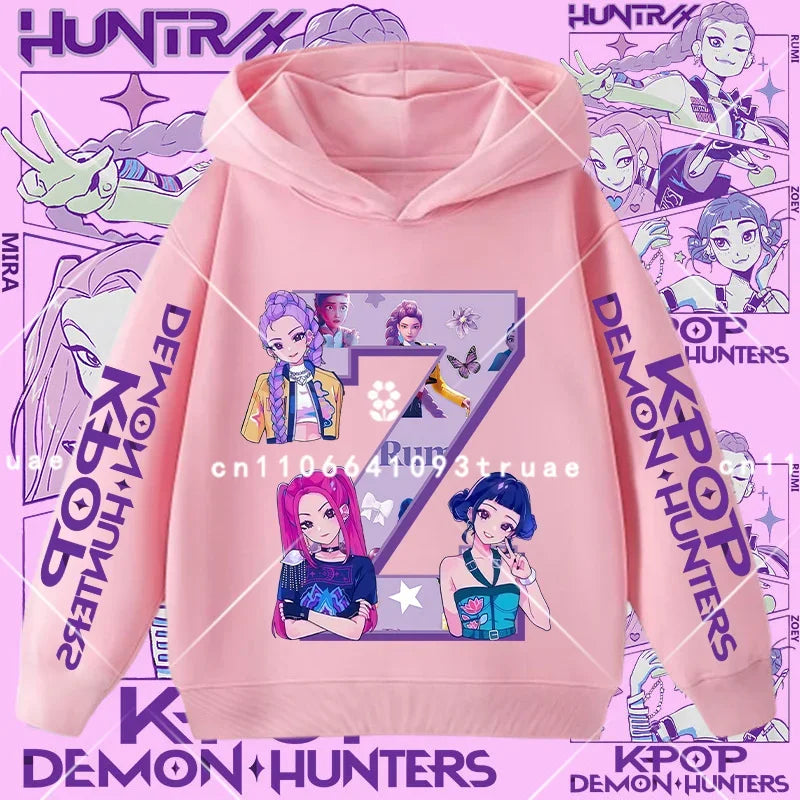 K-pop Demon Hunters girls' sportswear boys' casual shirt children's hooded shirt autumn-winter long-sleeve New model letter A-Z