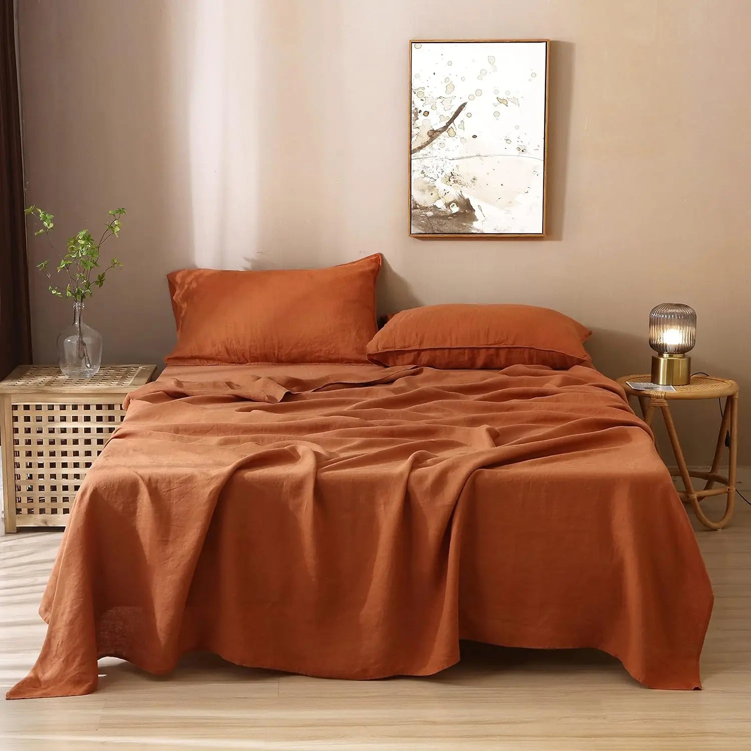 Linen Sheets Set,100% French Stone Washed Pure Linen Bed Sheets, 3 Pieces (1 Flat Sheet, 2 Pillowcase) Suitable for Hot Sleepers