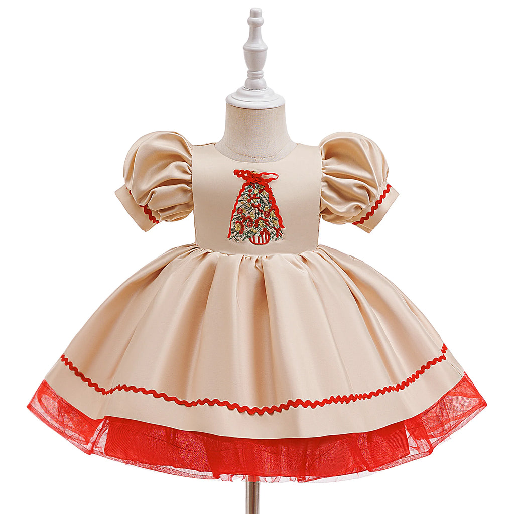 Infants Christmas Tree Party Baby Girls Dress Christmas Costume Elegant Bow 1st Birthday Princess Dresses Baby Wedding Prom Gown