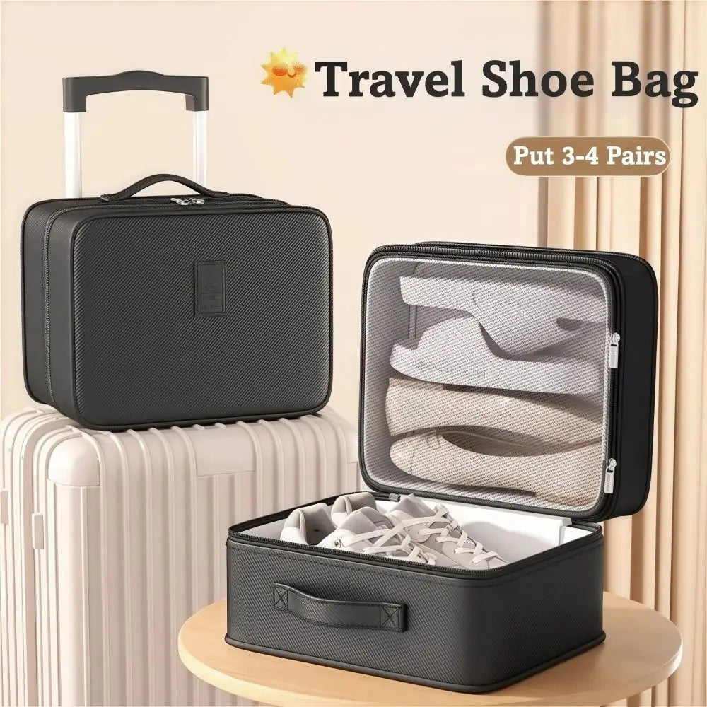 Upgraded Multi-layer Travel Shoe Bag Zipper Waterproof Sneakers Storage Bag Portable Sturdy Storage Box Store 4 Pairs of Shoes