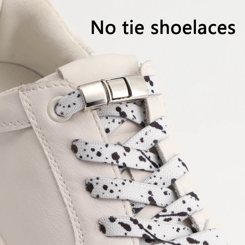 Splashing ink No tie Shoelaces Kids Adult Colorful Press Lock Sports Shoelace Without ties Flats 8MM Thick Tennis Elastic Laces