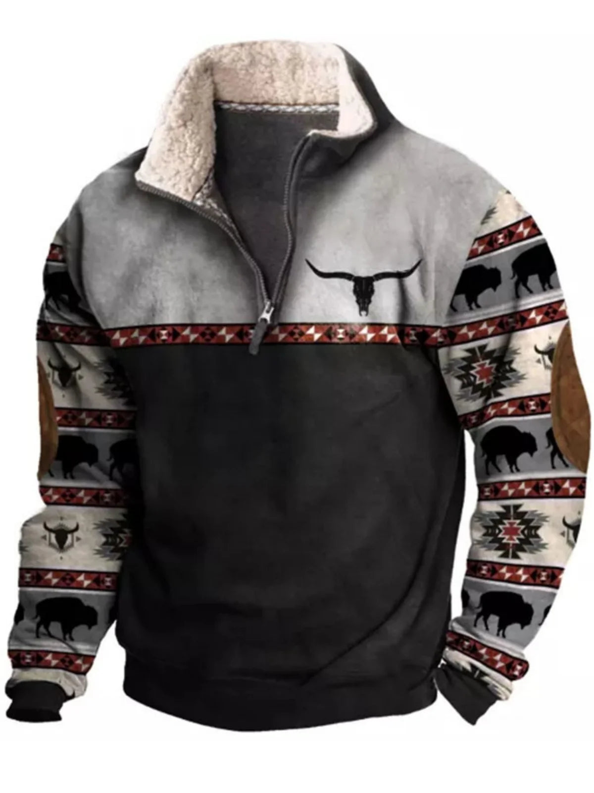 Fall/Winter Men's Printed Jacket: Fashionable Trend with Fur Collar, Long Sleeve, Half-Zip, Casual and Loose-Fitting Hooded Coat