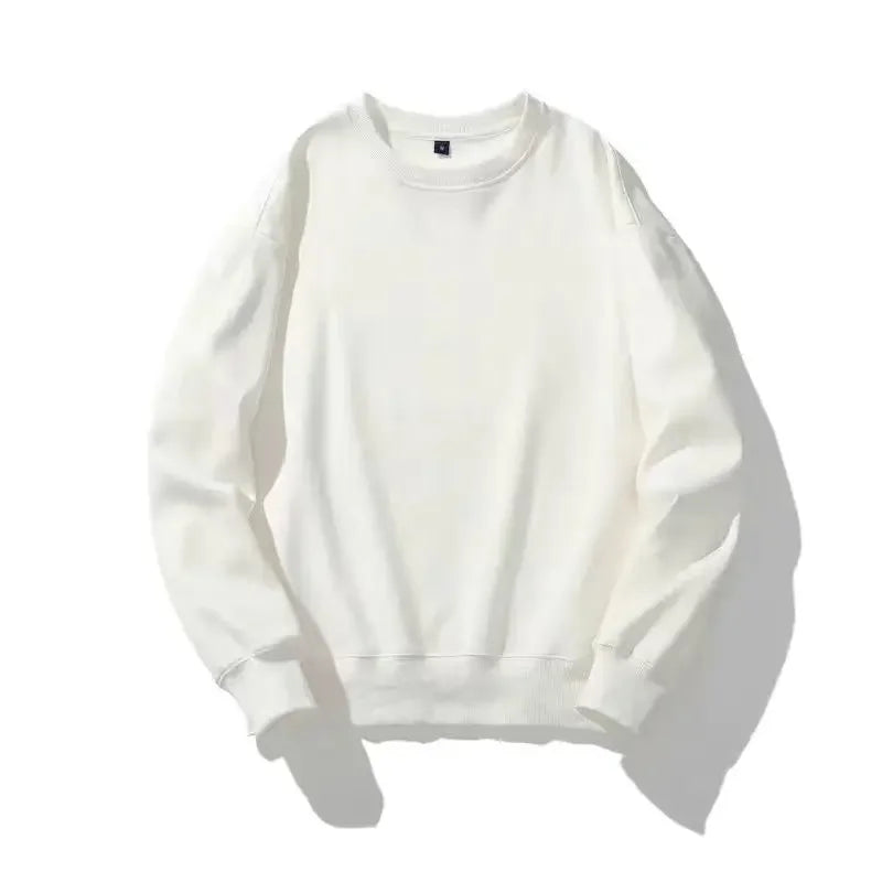 Autumn Heavyweight Cotton Round Neck Sweater Solid Loose Simple Sports Harajuku Top for Men and Women Pullover