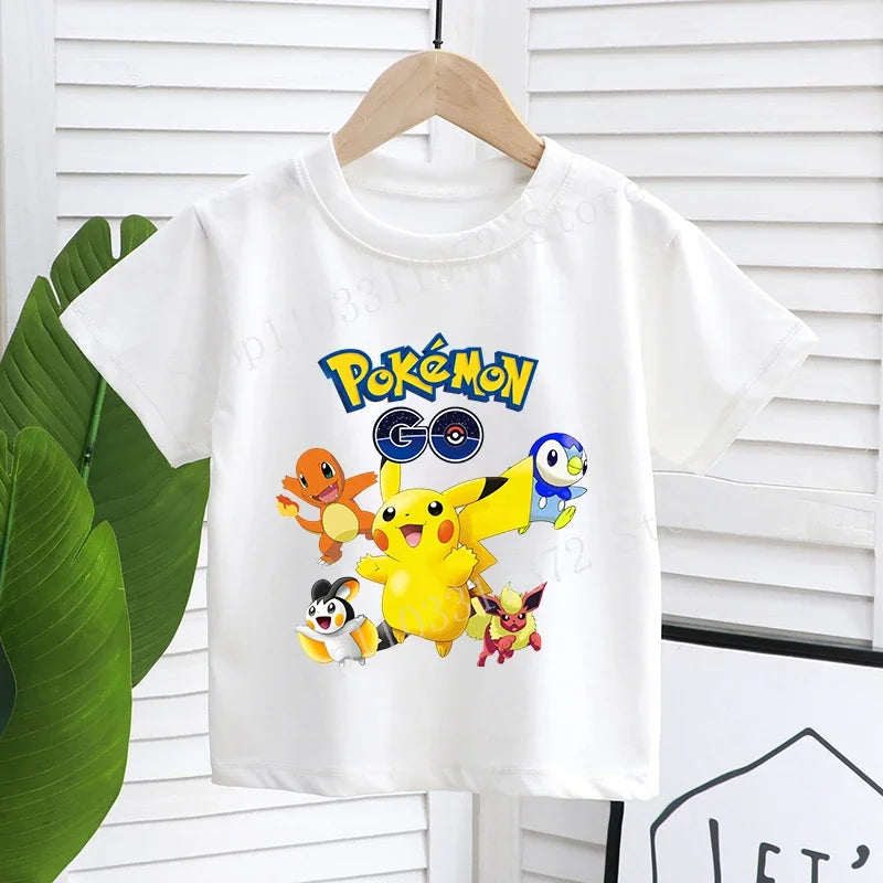 Cartoon Pokemon Children's T-shirt Printed Cute Boys Girls Clothes Anime Outfit Cotton Short Sleeve Shirts Kawaii Birthday Tops