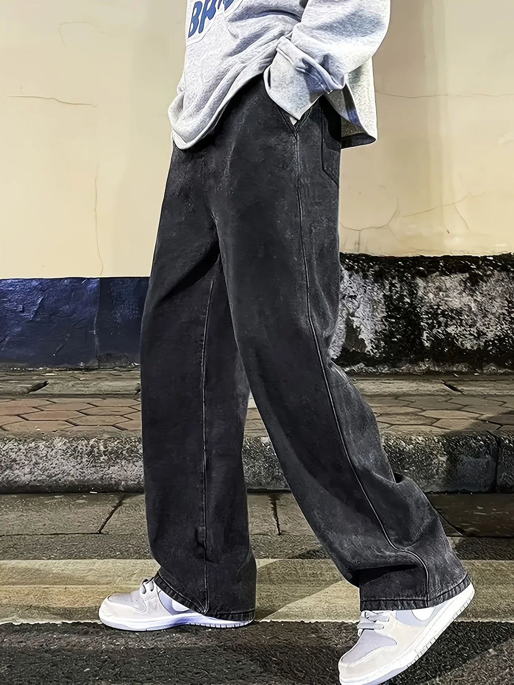 Men's Regular Fit Multi-Pocket Jeans - Street Style Cotton Blend Denim, Black & Gray, Non-Stretch, All-Season Wear, Classic Desi