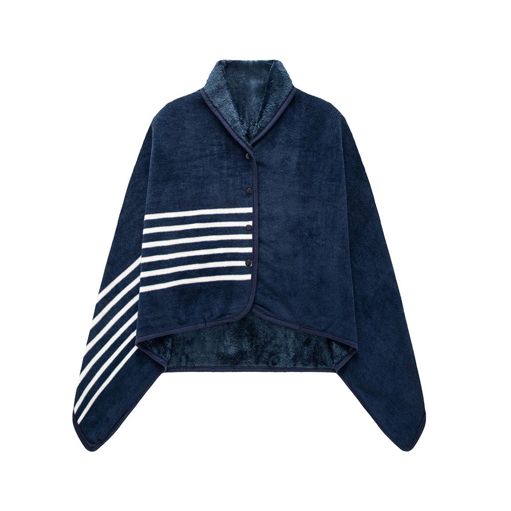 Flannel Wearable Blanket Shawl with Sleeves Comfy Cape Blanket Cover Cloak Sweater Poncho Throw with Buttons for Sofa Vehicle