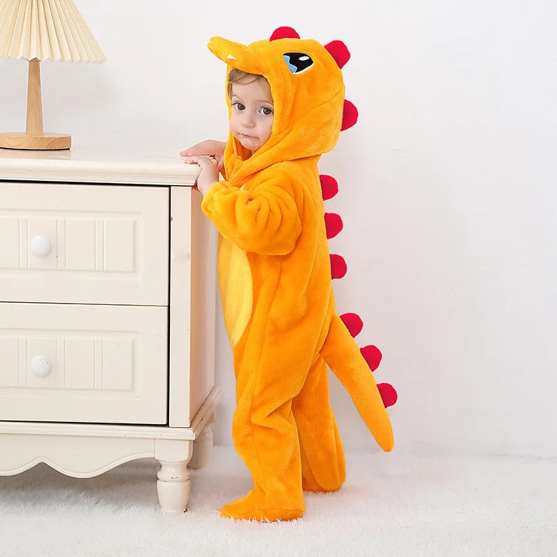 Halloween Kigurumis Fiery Dragon Baby Clothes Romper  Bodysuit Infant Boy Girl Jumpsuit Winter Cosplay Costume Onesie Christmas