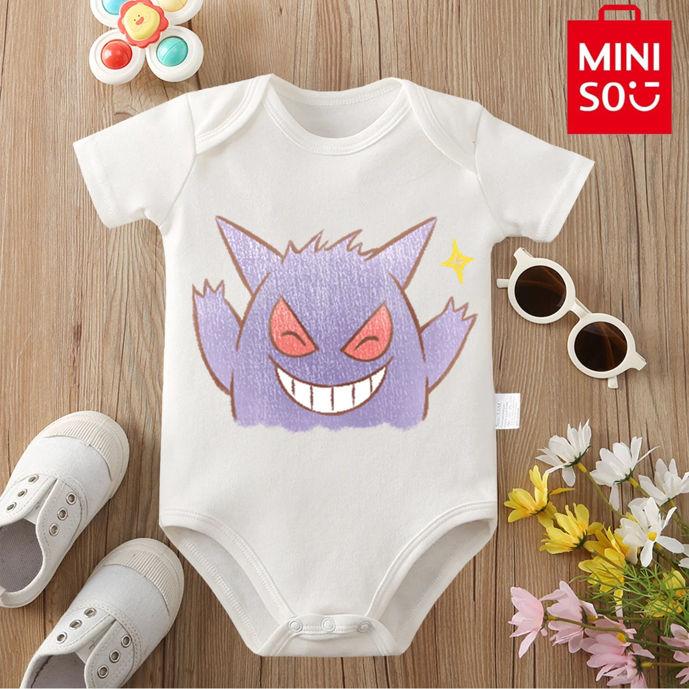 MINISO Pure Cotton Cute Pokemon Pikachu Print Bodysuit Baby Soft Cloths Gift for Baby Onesie Jumpsuit for 0 To 12 Months Newborn