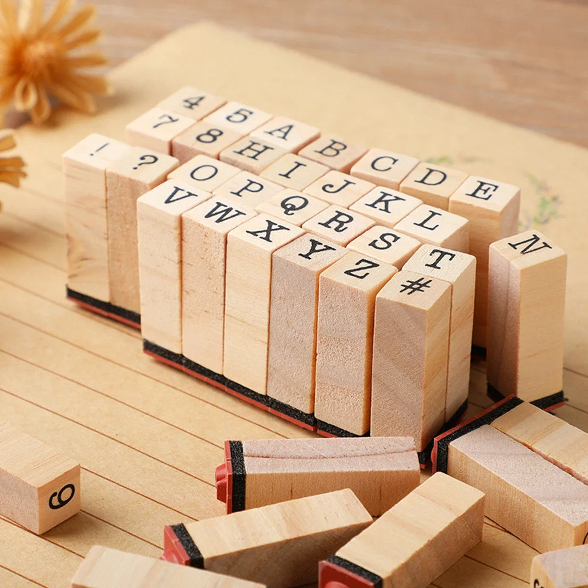 40Pcs Alphabet Stamps Vintage Wooden Rubber Letter Standard Stamp Set for Craft Card Making Planner Scrapbooking Journals