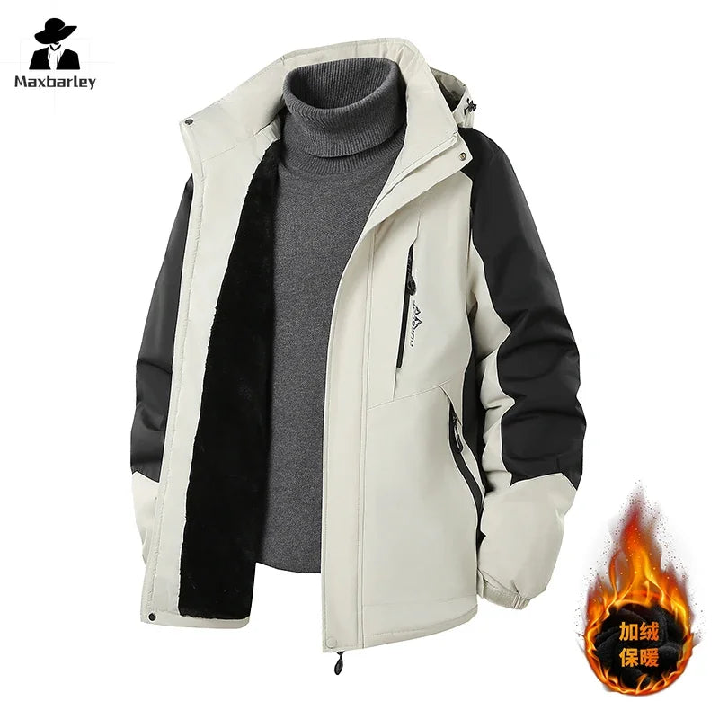 Autumn And Winter Thickened Jacket Men's Casual Waterproof Fleece-lined Parka Coat Outdoor Ski Suit Warm Removable Hooded Coat
