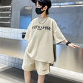 Kids Boutique Clothes Boys Summer Letter Pullover T-Shirt & Shorts 2 Pieces Suit Teenage Boy Sport Outfit Gym Tracksuit 6-16y