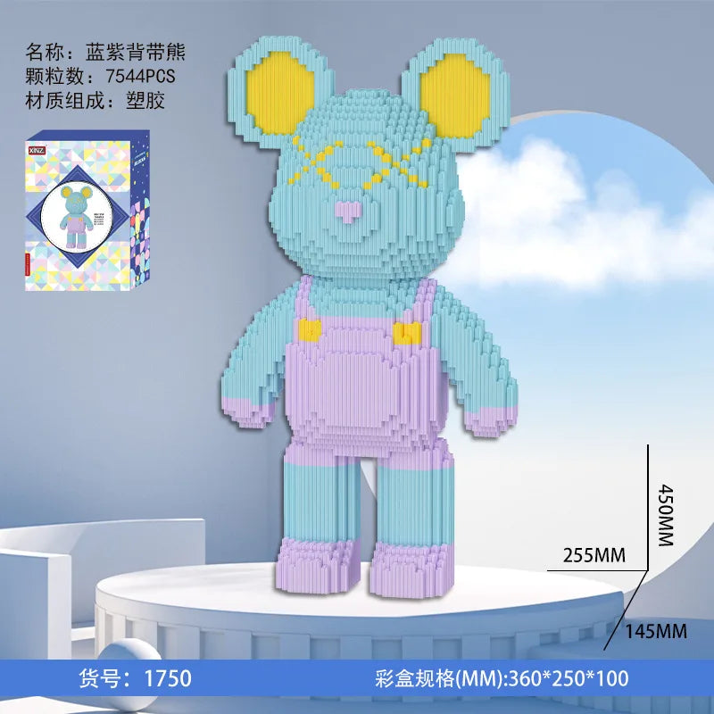 Dunhuang Bear Building Block Machine Love Bear Model Assembled Overalls Flower Bear Magic Bricks Toy For Kids Christmas Gift