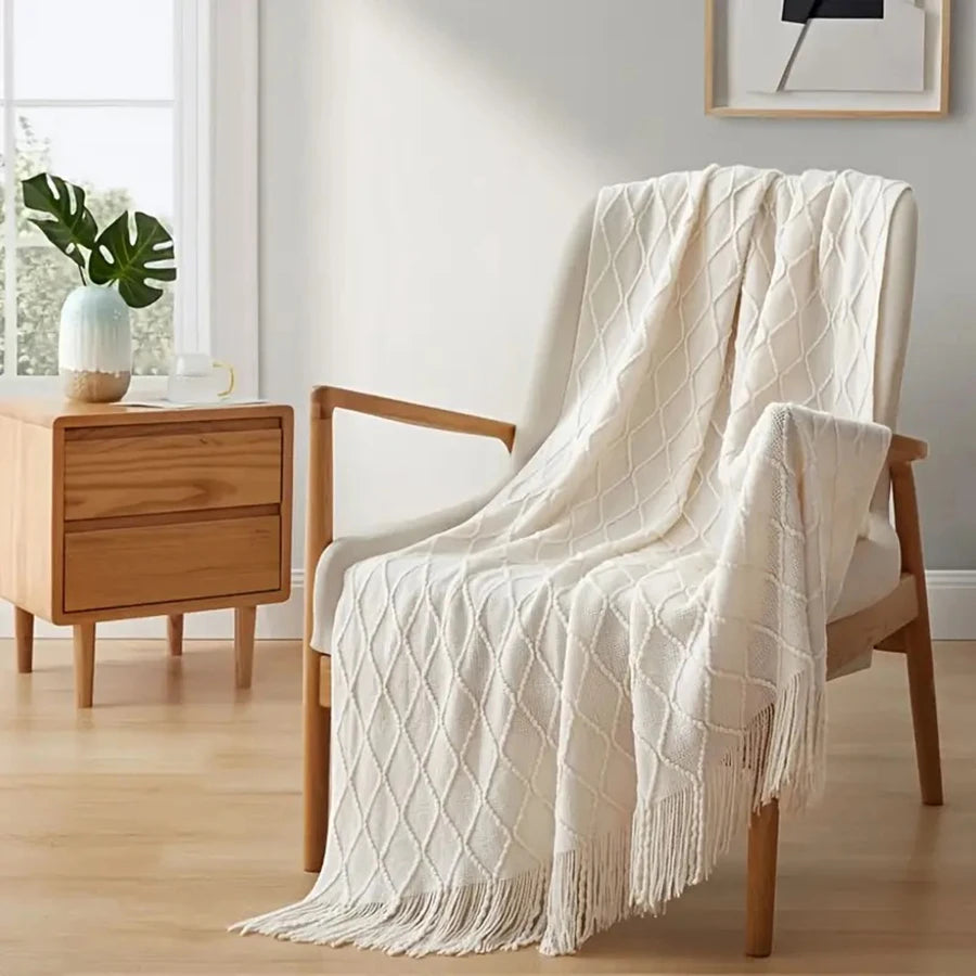 Beige Boho Throw Blankets Textured Big Knitted Blankets Chunky Vintage Luxury Throw Bedspread Blanket Cover Manta Para Sofá
