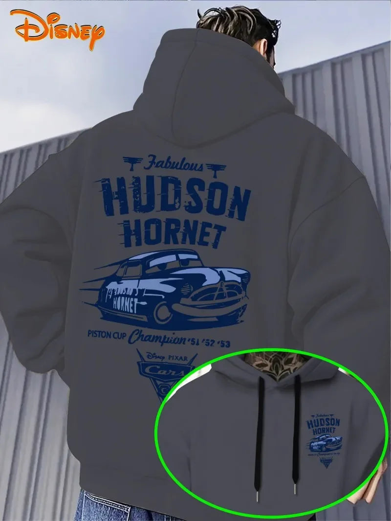 Men's Autumn Hoodie with Lightning McQueen Racing Pattern Pullover Loose Hooded Sweater a Birthday Gift for Cars Movie Fans