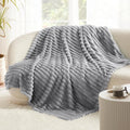 Super Soft Throw Blanket Grey Premium Silky Flannel Fleece 3D Ribbed Jacquard Lightweight Bed Blanket All Season Use