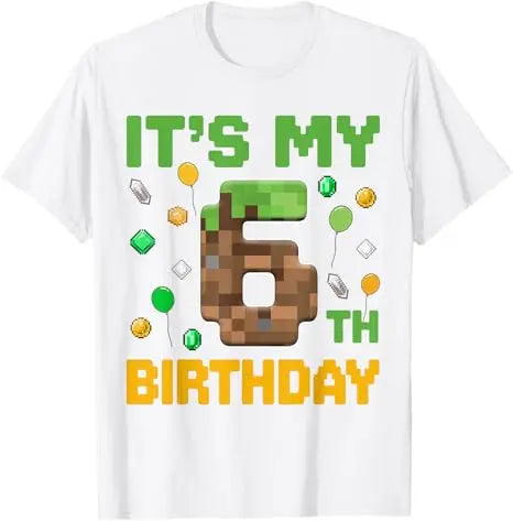 Birthday-Boy It's My 6th Birthday Gamer Pixel Number Six T-Shirt Fashion Sons Nephew Grandson B-day Gift Video Game Saying Tee