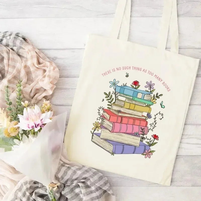 "I'm with The Banned" Funny Canvas Tote Bag Women Wildflower and Books Shopping Bag Vintage Teacher Reusable Female Shoulder Bag