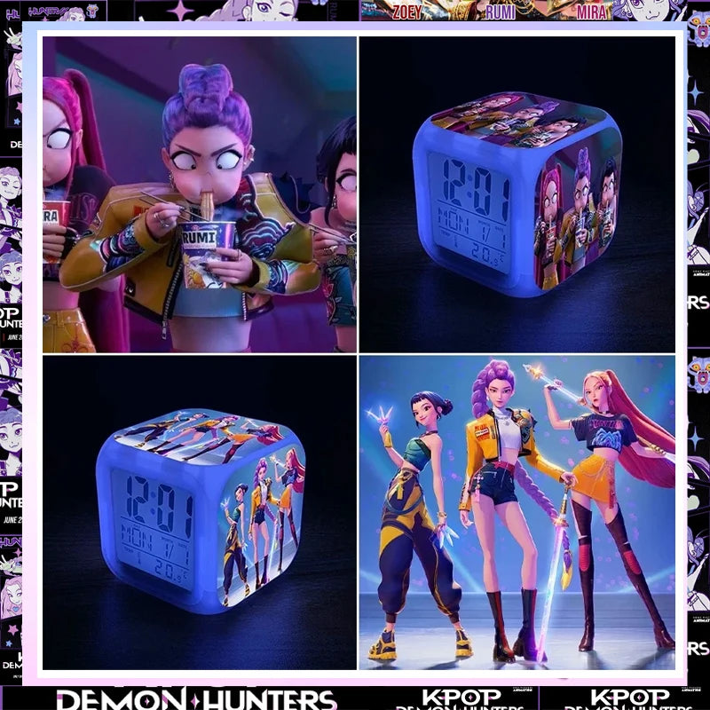 Kpop Demon Group Student Alarm Clock Colorful Digital Clock Children'S Room Anime Cartoon Demon Hunteri Alarm Clock Blind Box