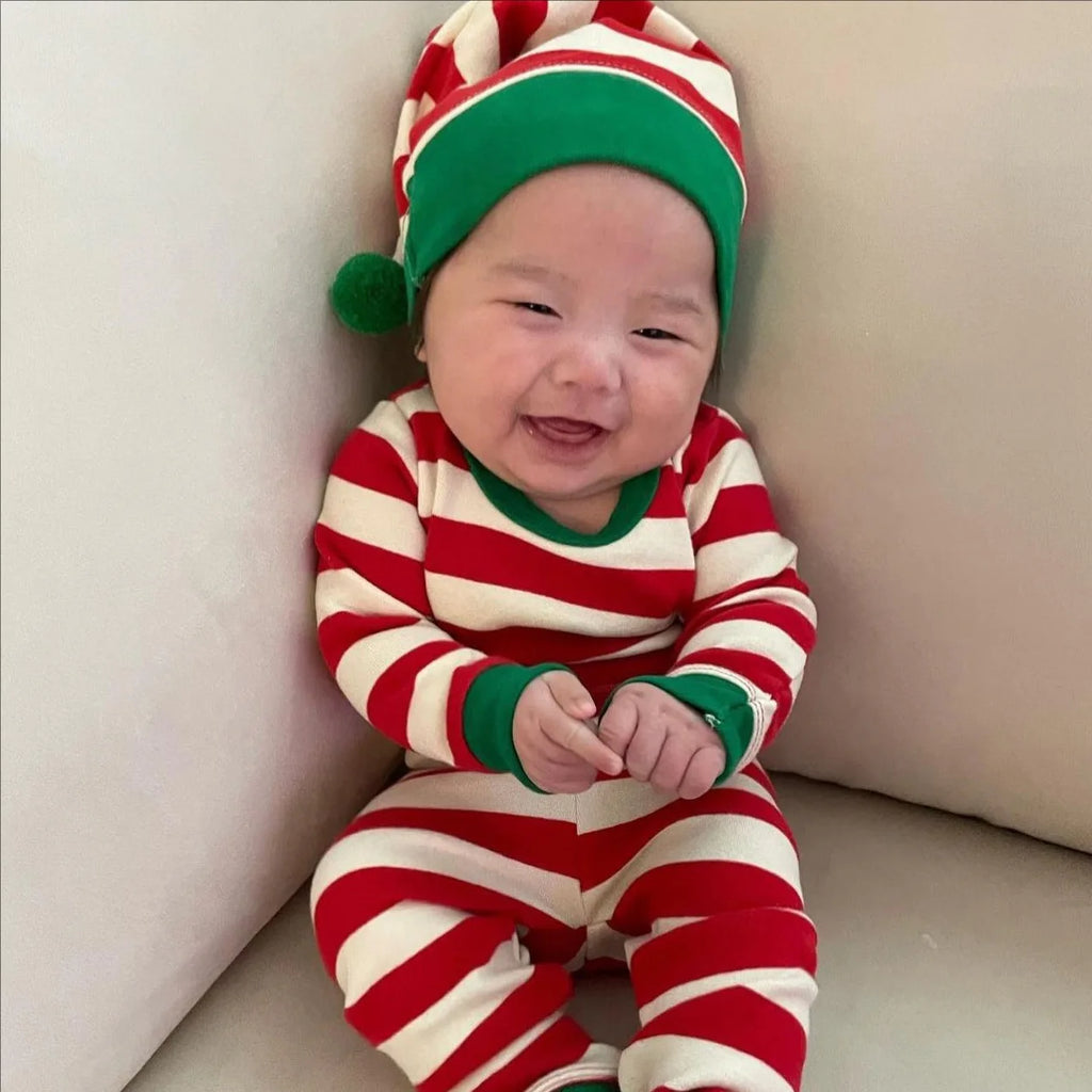 2025 Christmas Costumes Baby Boys Girls Romper Clothes Set 2 Pcs Cotton Striped Jumpsuit+Hat Infant Bodysuit For Newborn Onesies