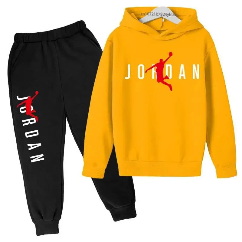 Simple Letter Print Sweatshirt Autumn Hoodie + Pants Sportswear 3-13 Years Old Boys and Girls Street Wear Hooded Suit