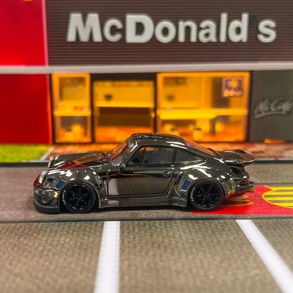 Diecast 1/64 Scale RWB 930 Wide-body Modified Sports Car Model Alloy RWB 930 Electroplated Gun Grey Collection Car Model