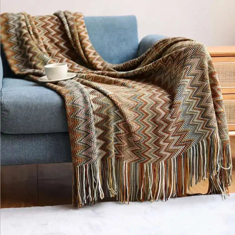 Blanket Tassel 100% Blanket with Acryl Summer Hand Bed Knitted Sofa Travel Breathable Chic Bohemian Soft Comfortable Blanket