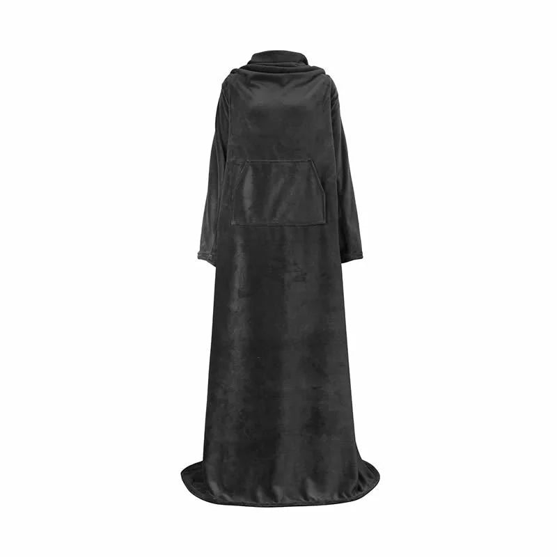 Wearable Flannel Blanket With Sleeves Large Pocket Soft Anti Static Lazy Blanket Home Reading TV Office Winter Warm Cover