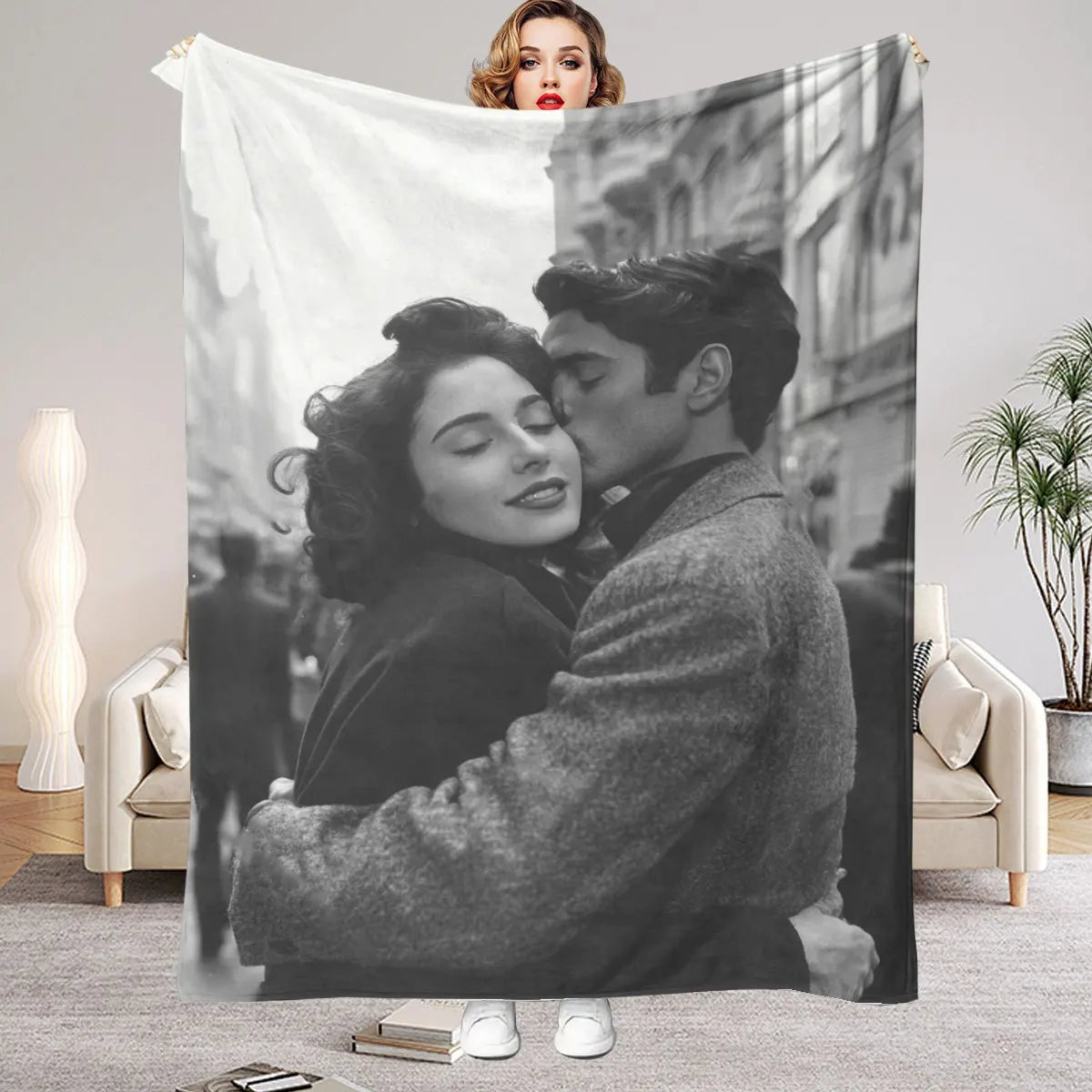 1 Piece of Customized DIY Personalized Photo Blanket for Lovers Flannel Blanket Products - Customized Warm Photos, Soft and Warm, Suitable for Sofa, Bed, Office, Car and Outdoor Travel - Gifts for Men and Women in All Seasons