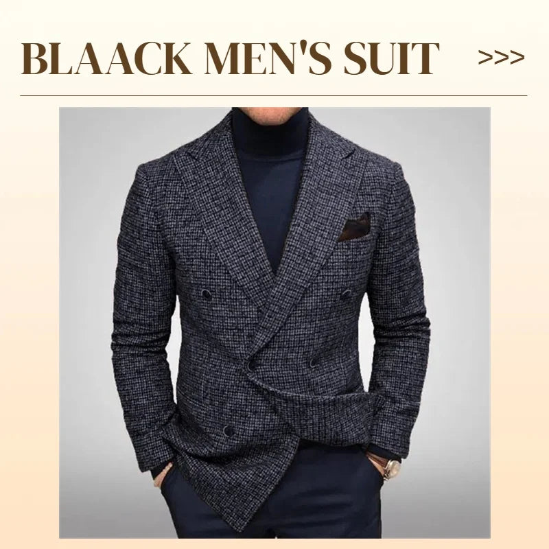 Men's Suit Jackets Double-Breasted Tweed Fabric Chest Bag Retro Gentleman Fashion Business Casual Formal Blazer Autumn Winter