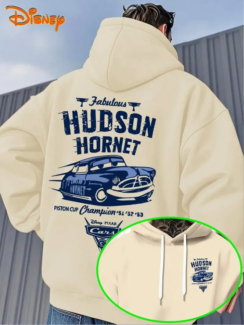 Men's Autumn Hoodie with Lightning McQueen Racing Pattern Pullover Loose Hooded Sweater a Birthday Gift for Cars Movie Fans