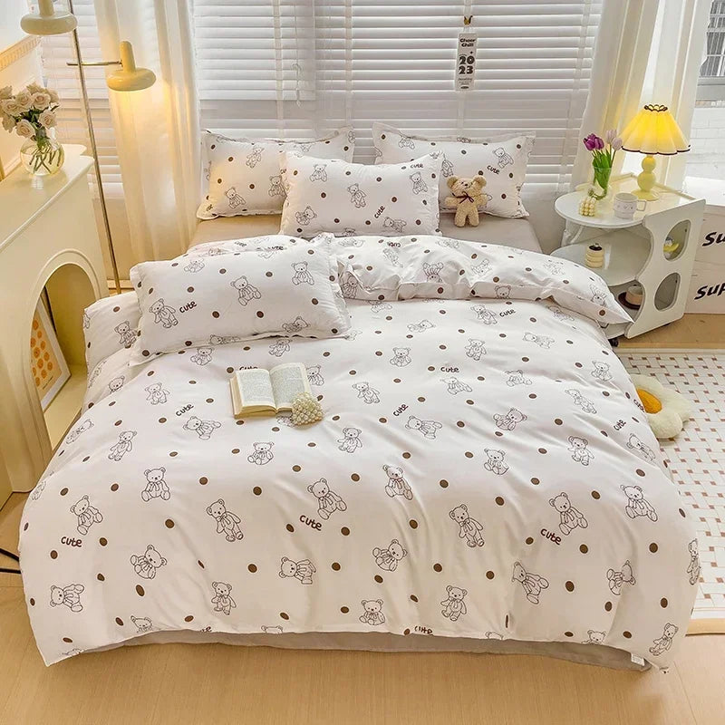 Cartoon Style Bed Sheet Set For Kids Cute Bunny Printed Bedding Set Breathable Durable постельное белье 이불세트 Queen/King Bedding