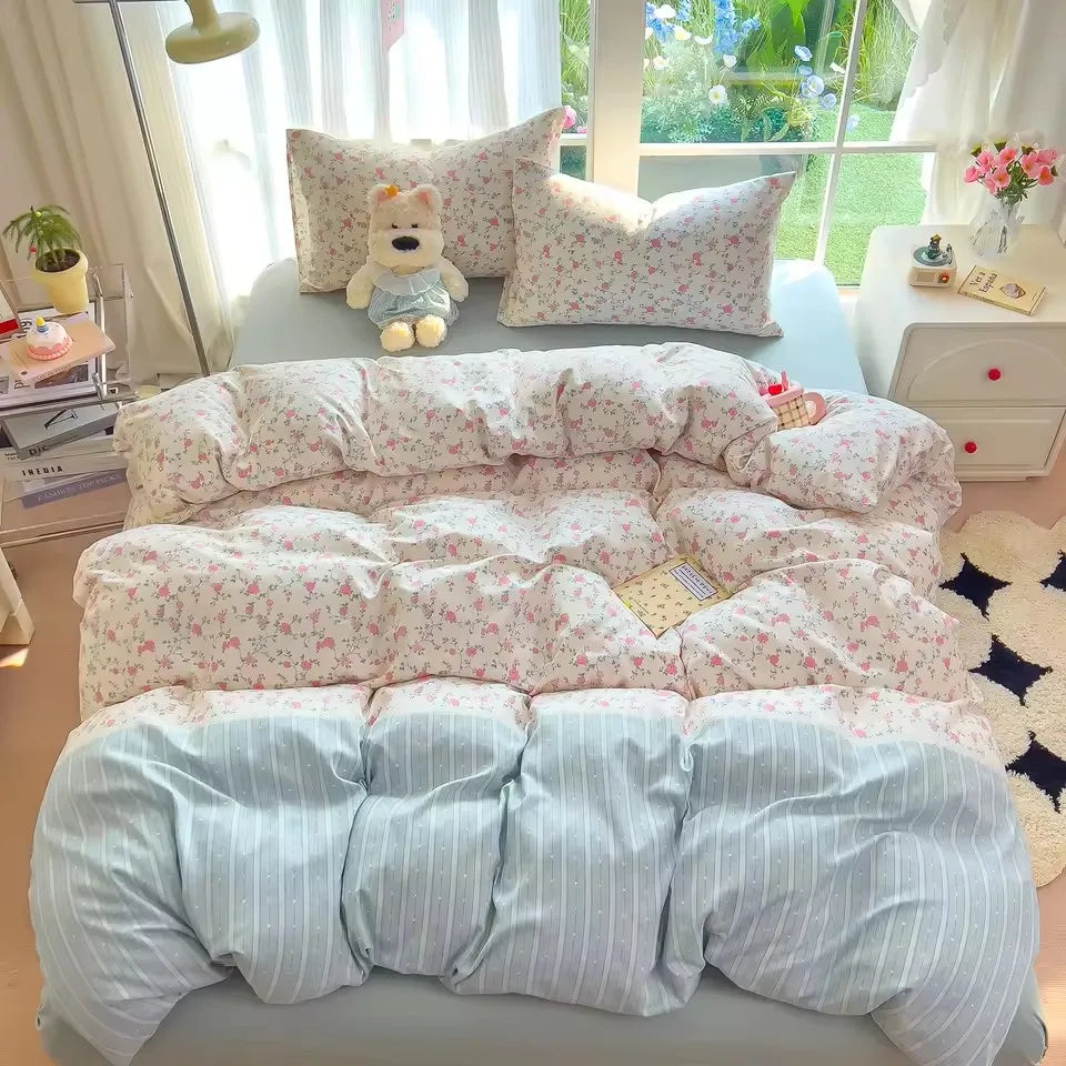 Bedding Set Simple Style Duvet Cover Pillowcase with Bedsheet Home Bedclothes Boys Girls Room Bed Sheet Sets 이불세트