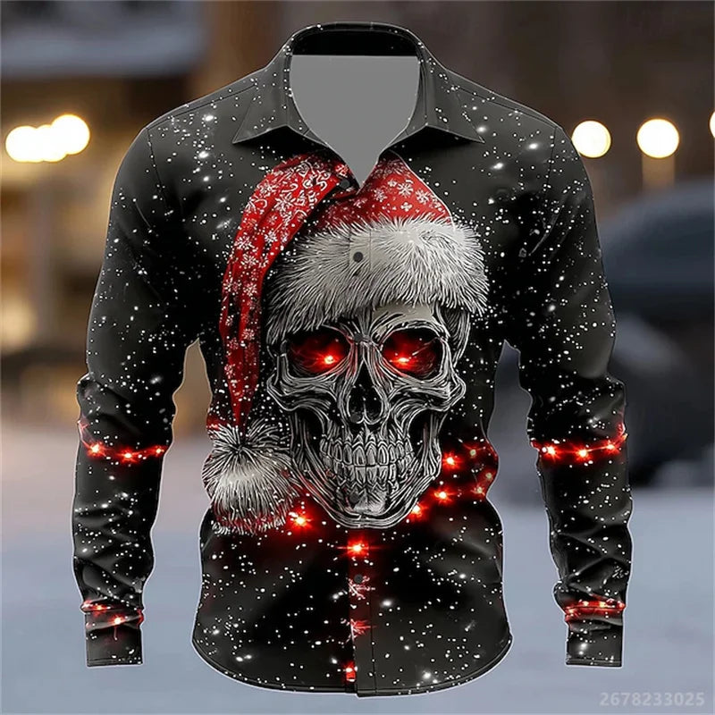 Men's shirt long-sleeved Christmas shirt, 3D printed HD pattern, fashionable casual design, comfortable men's long-sleeved top