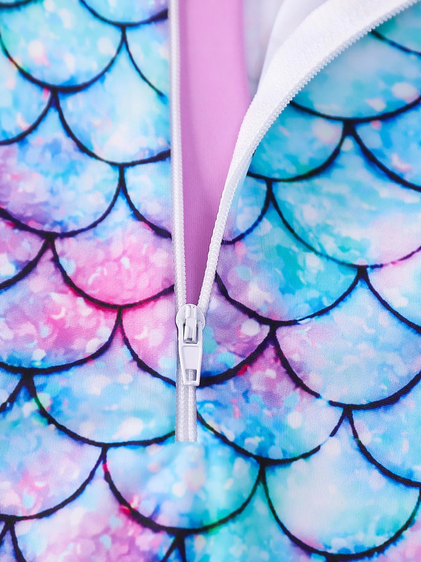 Bikini Cut Bottom Swimwear Kids Girl Color Blocking Raglan Long Sleeve Swimsuit Scale Print Rush Guard Zipper Swimming Suit New