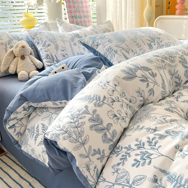 Skin-friendly Bedding Floral Style Duvet Cover Pillowcase with Bedsheet Home Bed Linen Set Soft Bedclothes juegos de sábanas