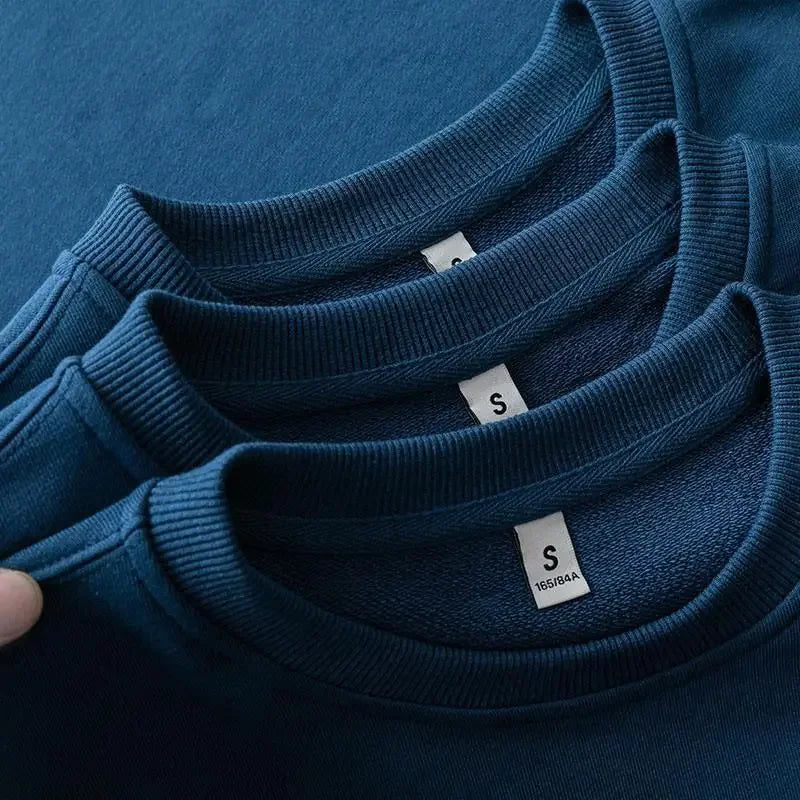 Autumn Heavyweight Cotton Round Neck Sweater Solid Loose Simple Sports Harajuku Top for Men and Women Pullover