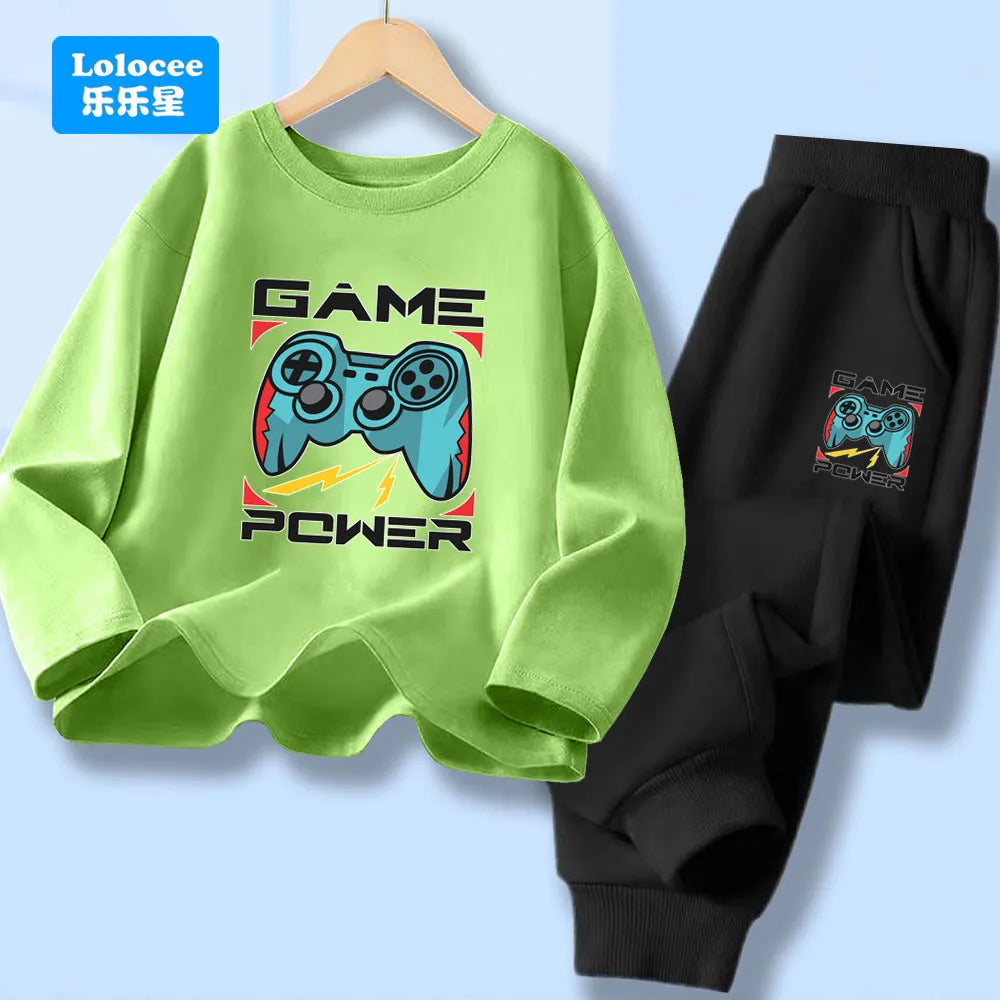 Kids Sport Outfit Teens Spring Autumn Long Sleeve T-shirt Top & Pants 2pcs Sets Boys' Gamepad Printed Tracksuit YXJ01