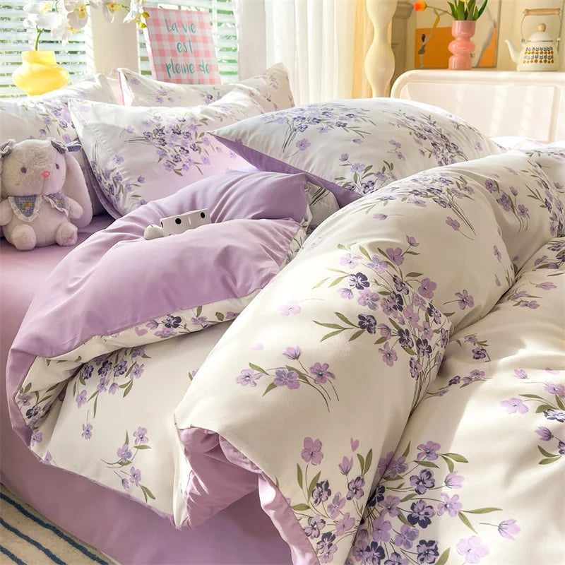 Skin-friendly Bedding Floral Style Duvet Cover Pillowcase with Bedsheet Home Bed Linen Set Soft Bedclothes juegos de sábanas