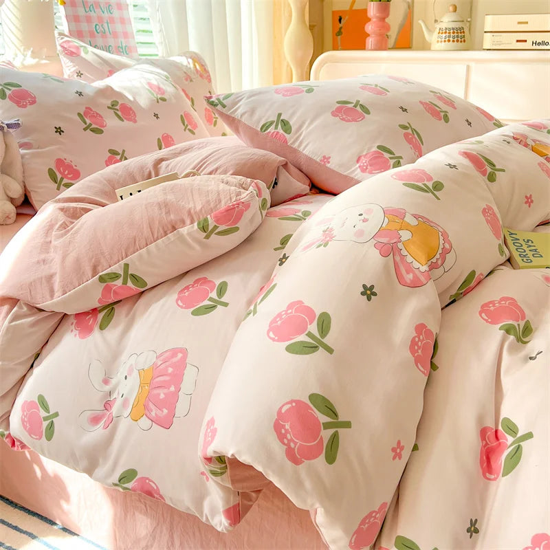 Skin-friendly Bedding Floral Style Duvet Cover Pillowcase with Bedsheet Home Bed Linen Set Soft Bedclothes juegos de sábanas