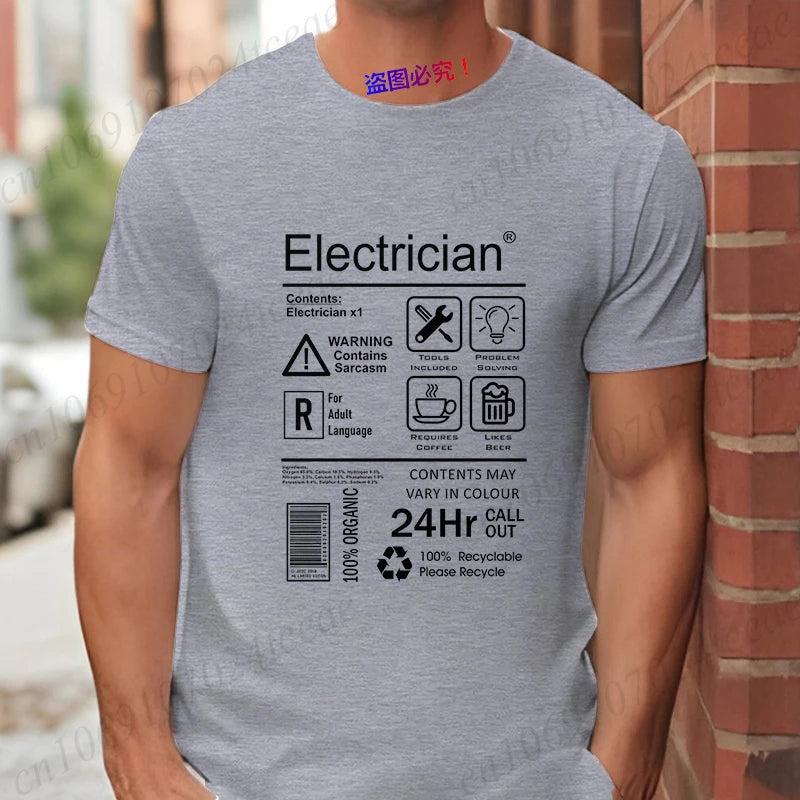 Electrical Engineer Design Tops Fashion Summer Men O-Neck Tees Shirt Funny Electrician Package Care Instructions Print T-shirts