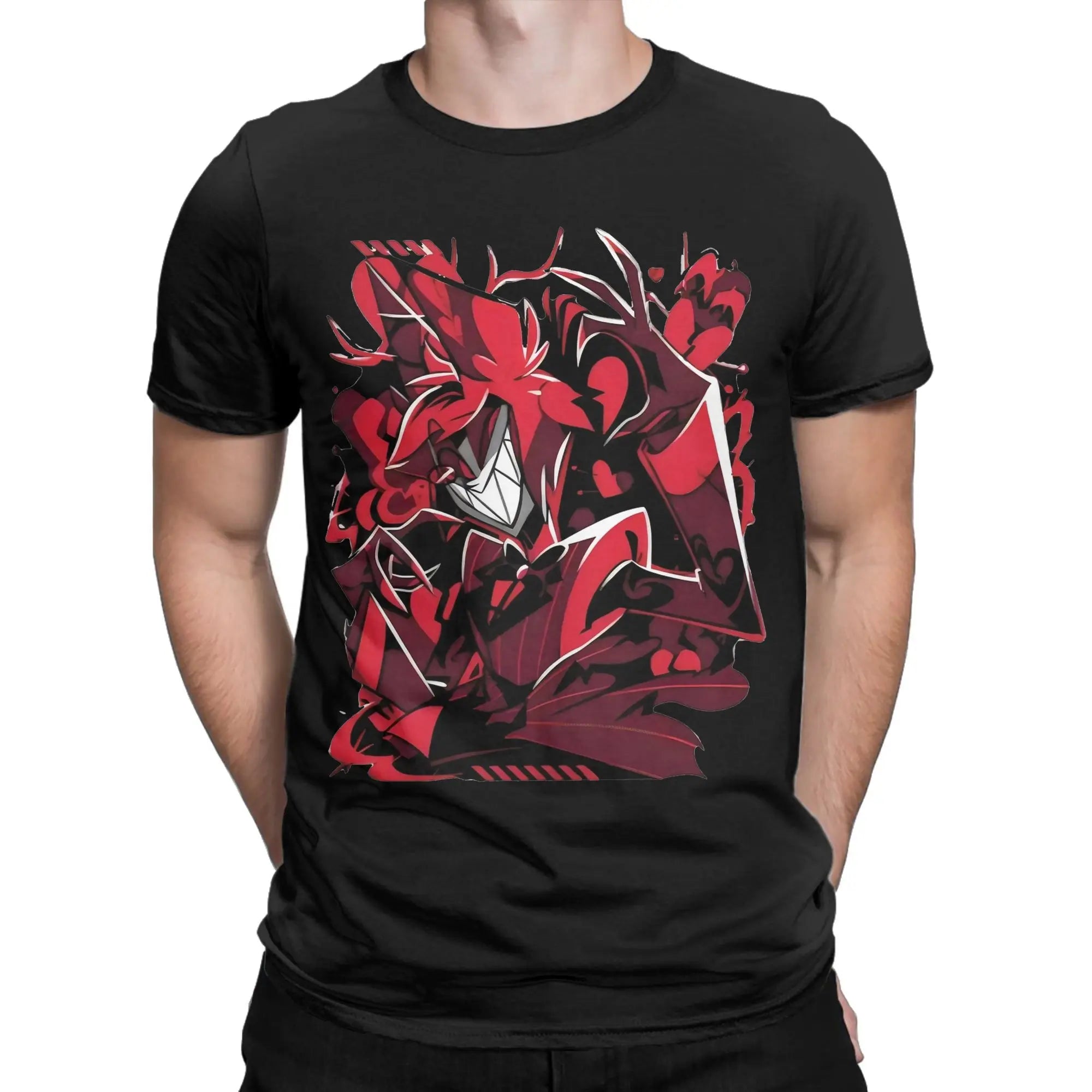 Vintage Hazbins Hotels Alastor Cartoon T Shirt Men Cotton Short Sleeve  Round Neck Summer Clothes
