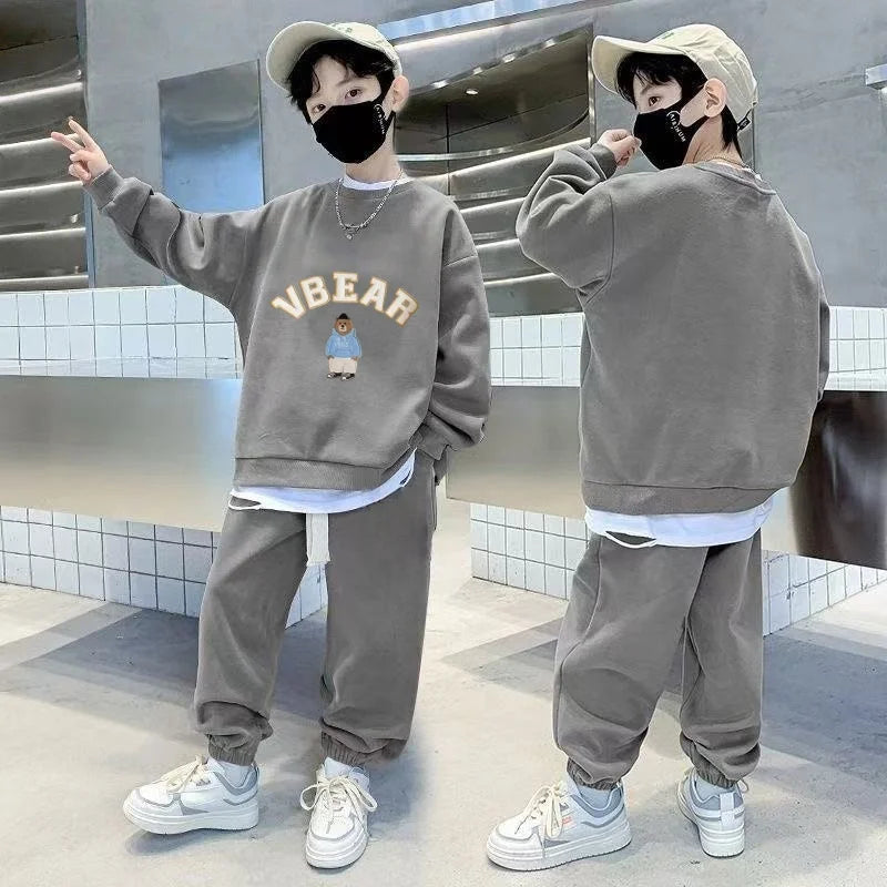 Autumn Children Boy Clothes Set Teenage Sweatshirts Pullover Top And Pants 2 Pieces Suit Fashion Letter Printed Tracksuits