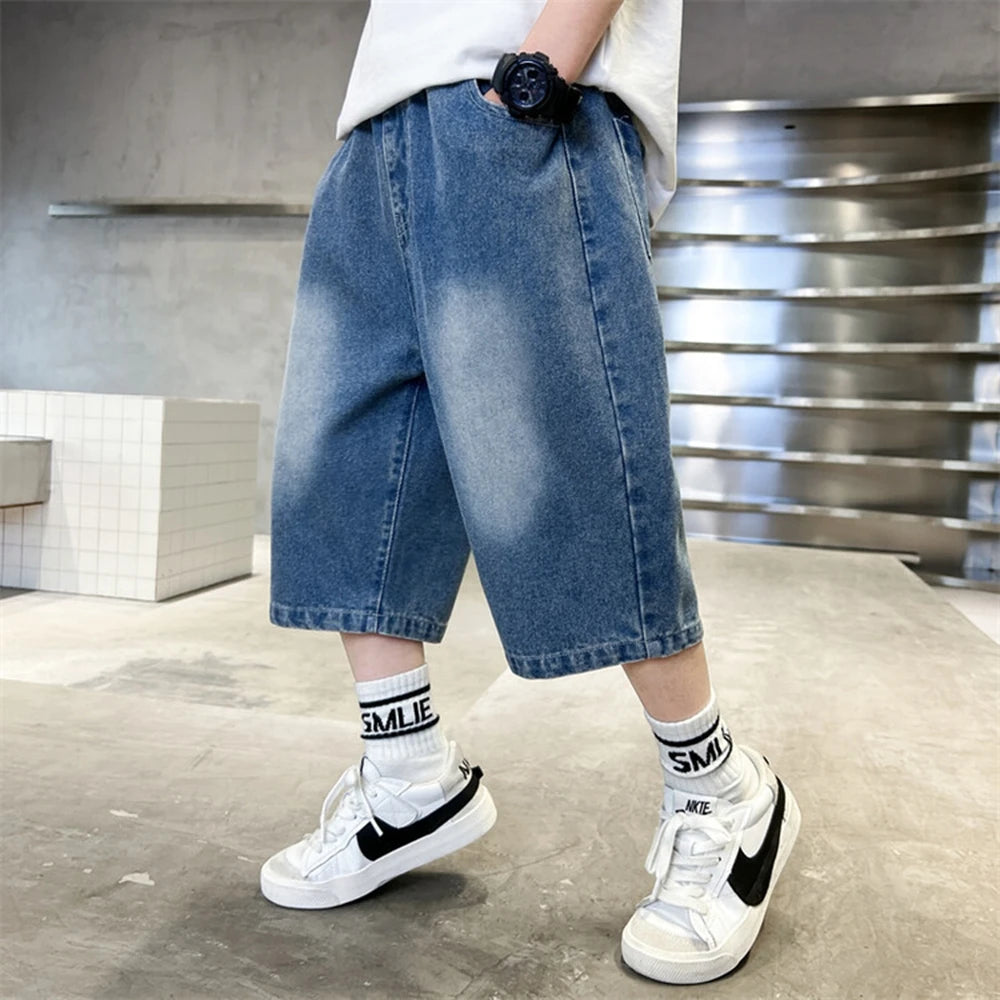 Teen Boys Shorts New Casual Alphabet Cotton Thin Denim Ffabric Children Short Jeans Clothing for Boy 4 6 8 10 12 14 16 Years