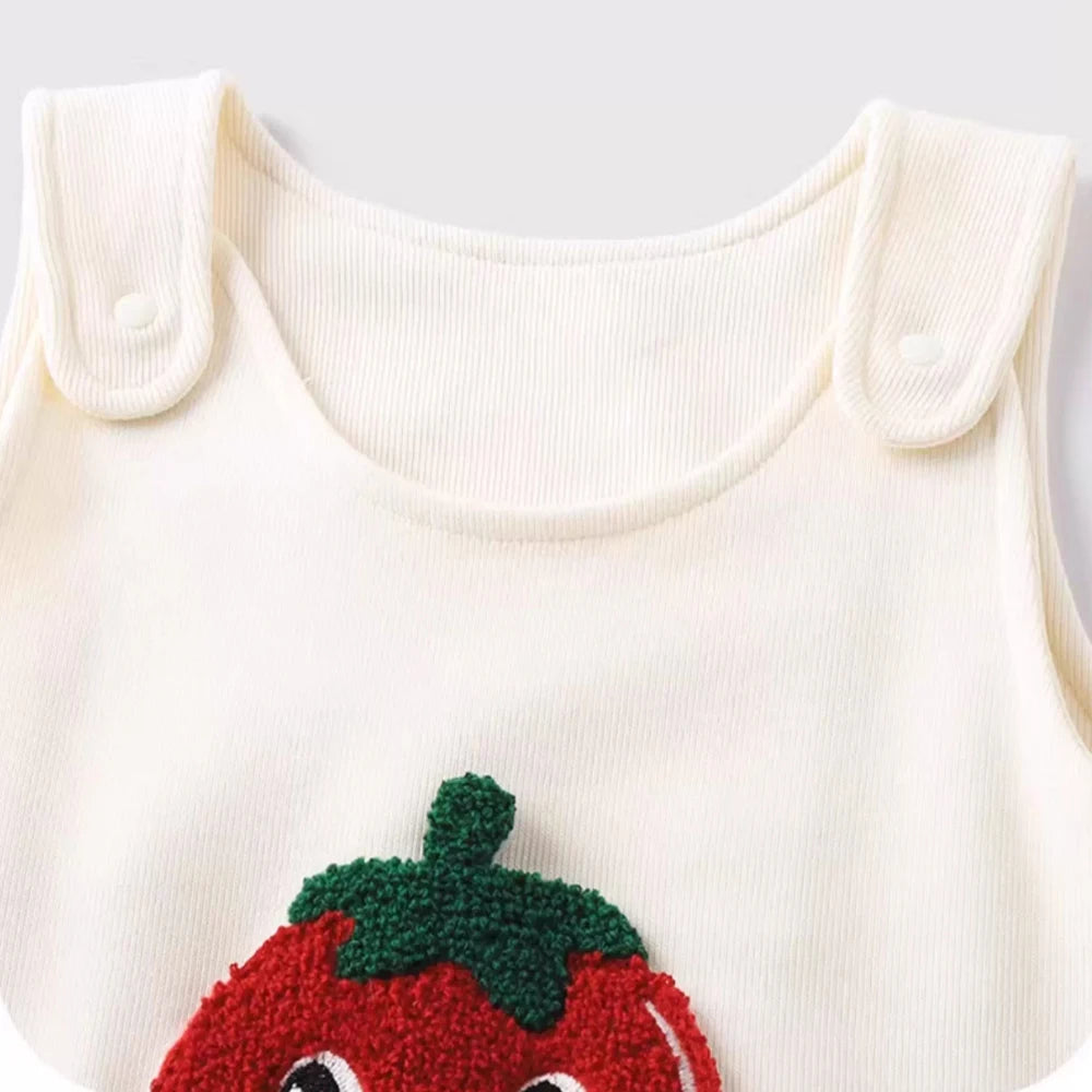 New Baby Set Spring and Autumn Cute Tomato Series Long Sleeve Base+Strap Pants Two Piece Combination Set Cute Style