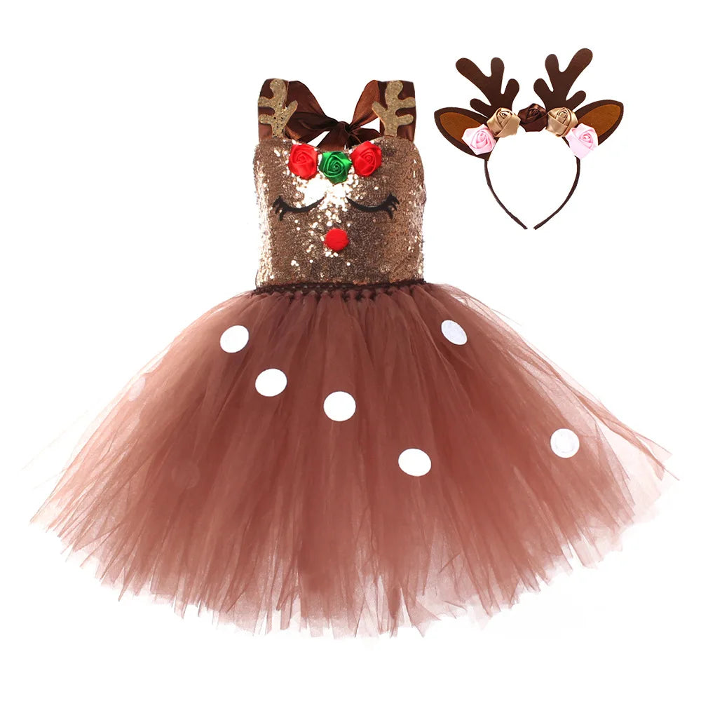 Umorden 2-12Y Toddler Child Kids Christmas Deer Reindeer Costume Dress for Girls Tutu Dress Set