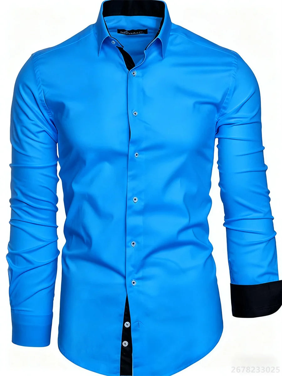 Men's shirt slim fit long sleeve lapel shirt business office fashion solid color black red daily casual men's tops XS-6XL size