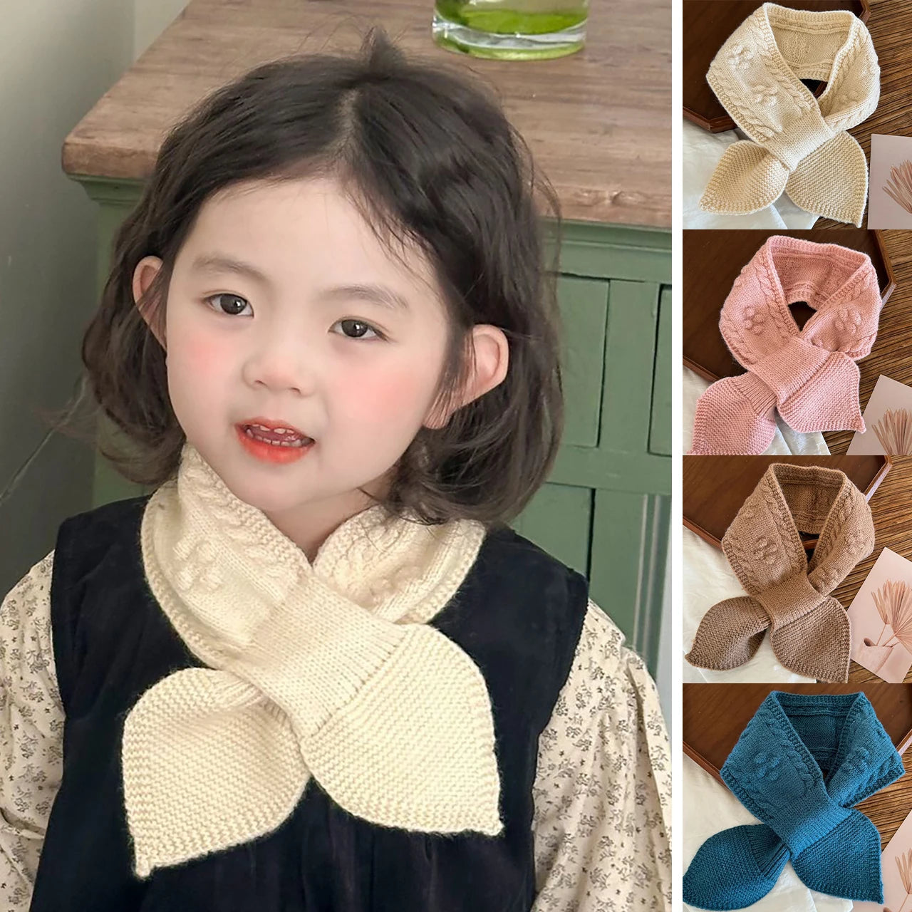 Solid Color Woolen Knit Scarf for Children Cross Neckerchief Fashion Kids Scarves Boy Girl Winter Warm Neck Covers Baby Scarves