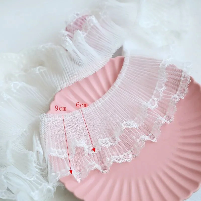 Off White Lace Ribbon Accessories Handmade DIY Extended Clothes Pleated Sewing Decorative Fabric Skirt Hem Fabric Lace Trim 1Yds
