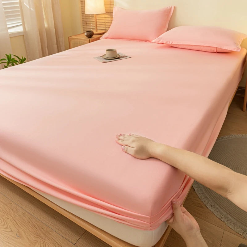 1pc Skin-friendly Bed Cover with Elastic Band Solid Color Brushed Bed Sheet Single/Queen/King Fitted Bedsheet(without pillowcase