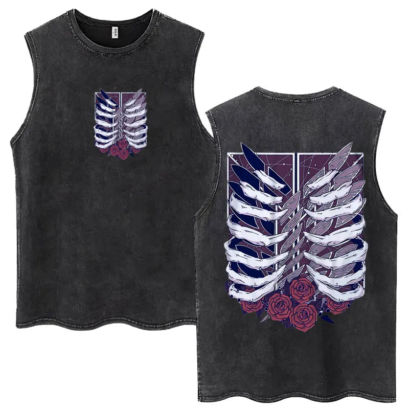 Washed Anime Attack on Titan Vintage Tank Tops Eren Yeager Shingeki No Kyojin Sleeveless T Shirt Men's Cotton Loose Y2k T Shirts